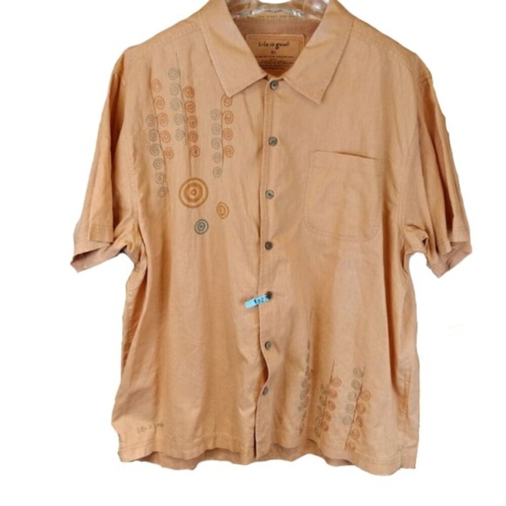 Life is Good Orange Abstract Print Button Up Shirt
